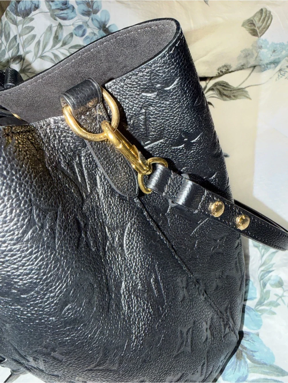 Louis Vuitton Black Embossed Monogram Drawstring Hobo Bag